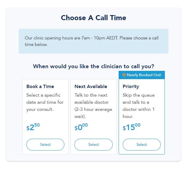Choose a call time with Medmate